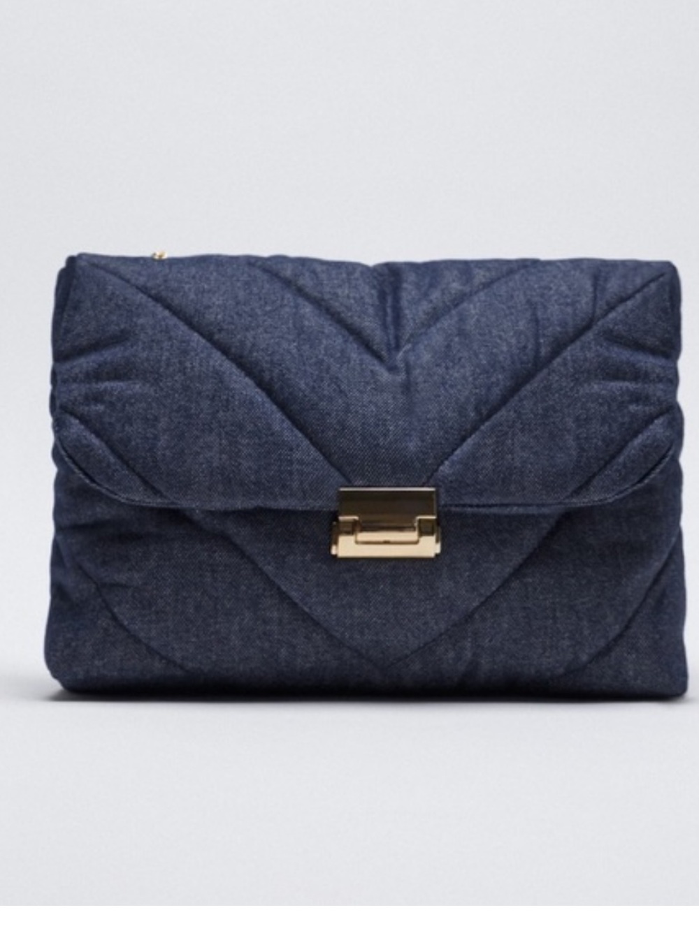 Zara Quilted Denim Handbag in Dark Blue Denim with Gold Hardware